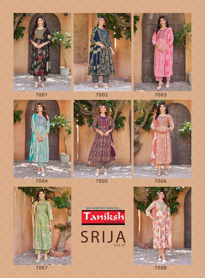 Srija Vol 7 By Taniksh Rayon Printed Kurti With Bottom Dupatta Wholesale Shop In Surat
